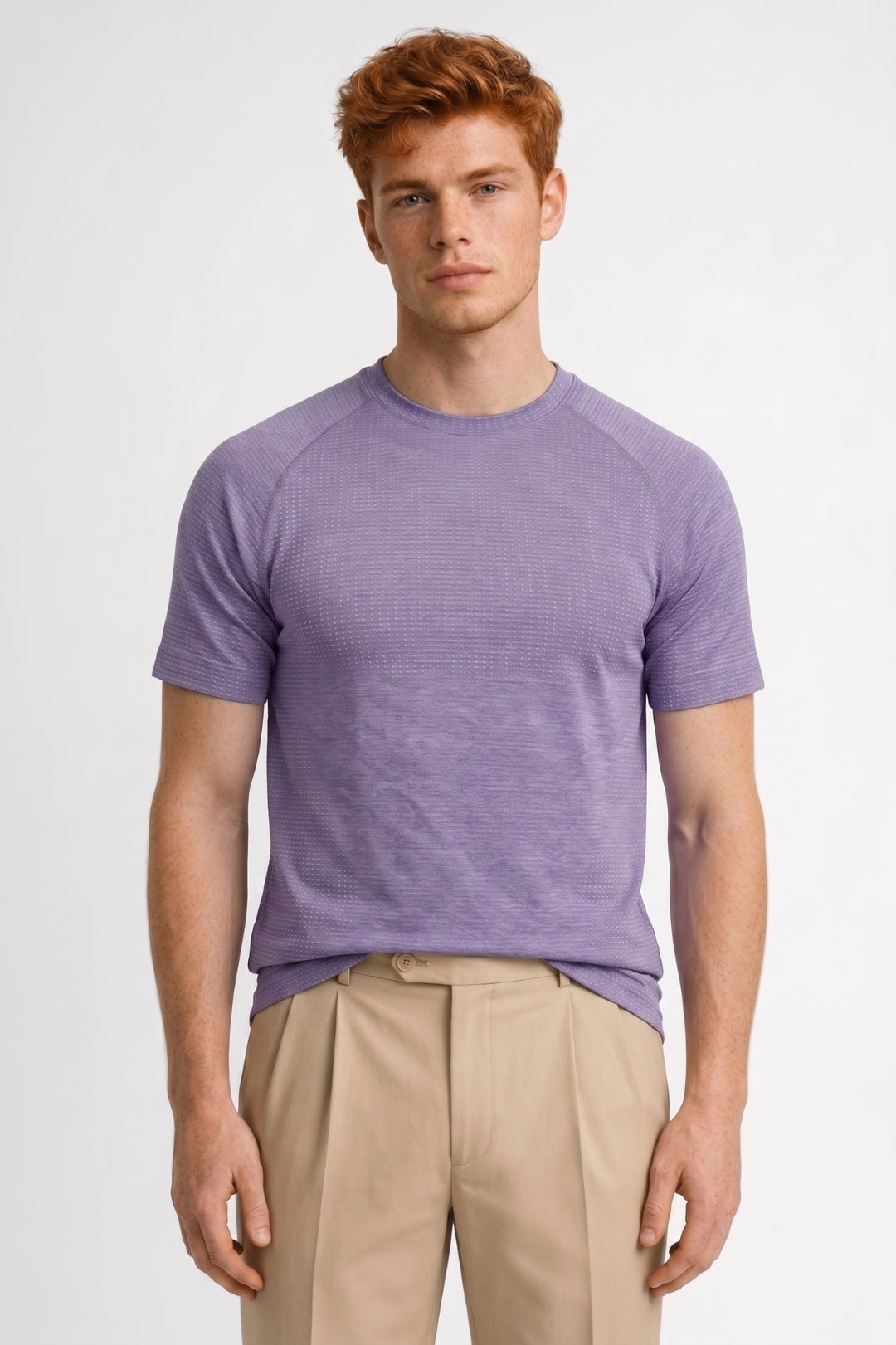 Men's Purple Heather Waffle-Knit T-Shirt | Crew Neck