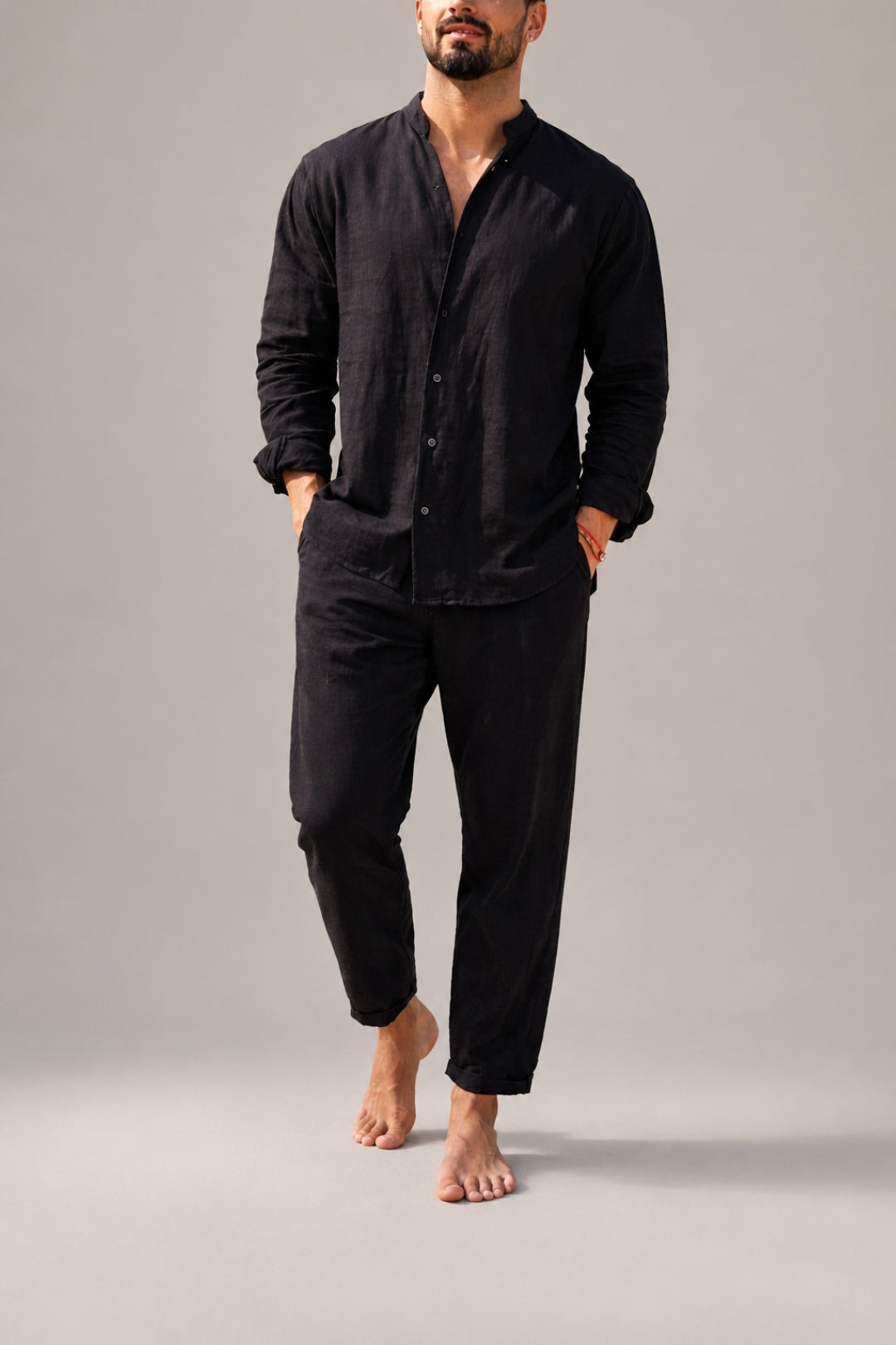 Men's Linen-Look Two-Piece Set | Long Sleeve Shirt & Pants
