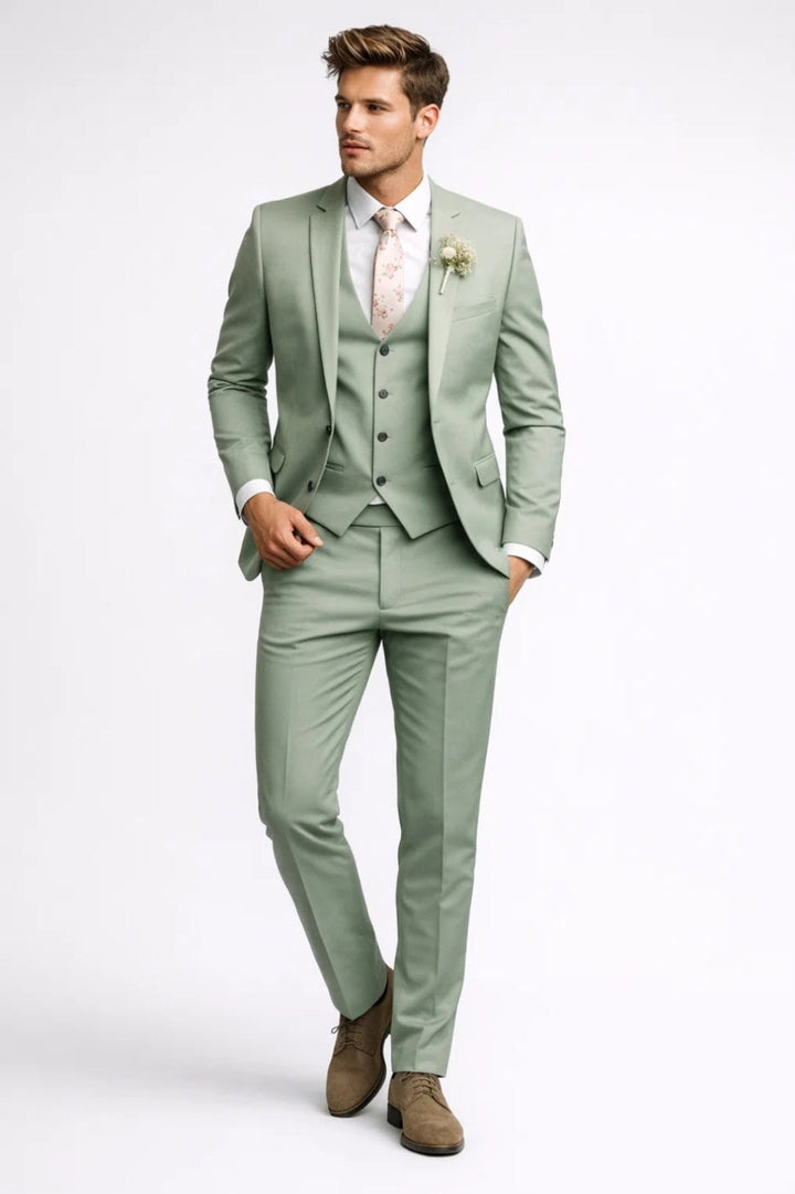 Men’s 3-Piece Suit | Slim Fit & Vest | Sage Green
