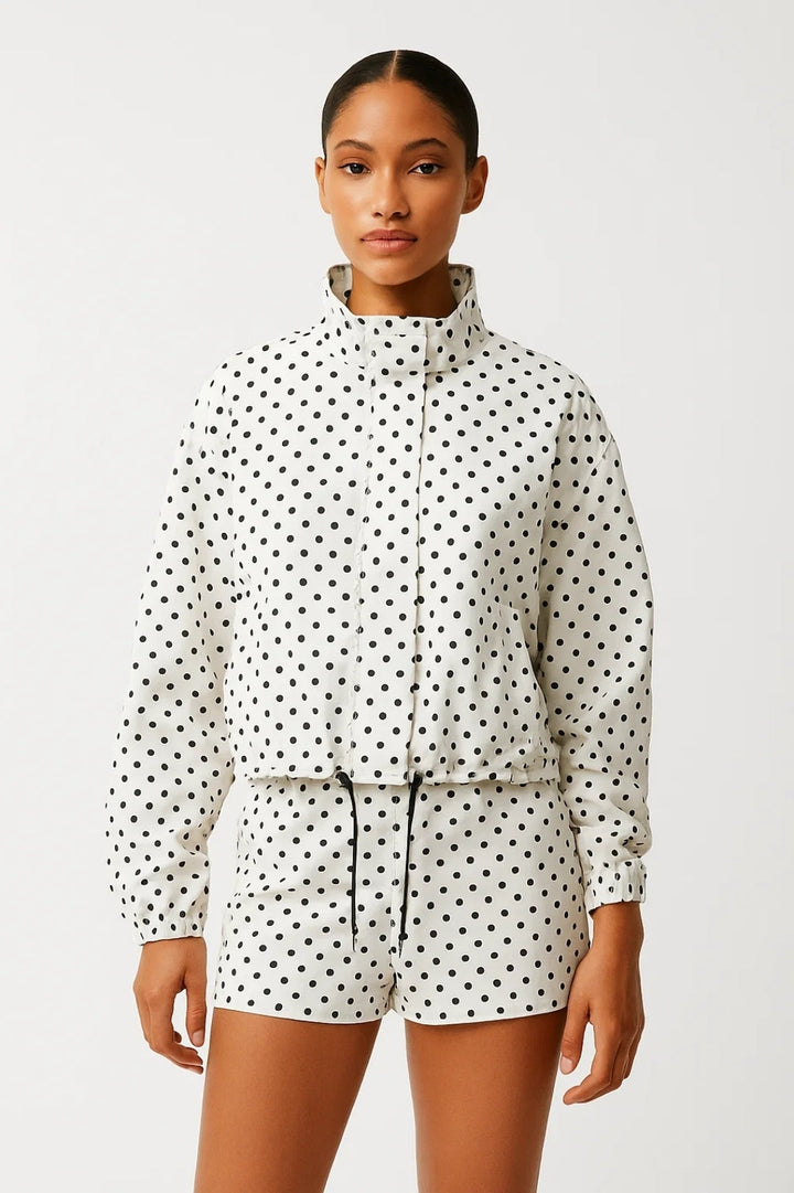 Women's Set in a Casual Style | Zipper Jacket with a Polka-Dot Pattern and Matching Casual Shorts