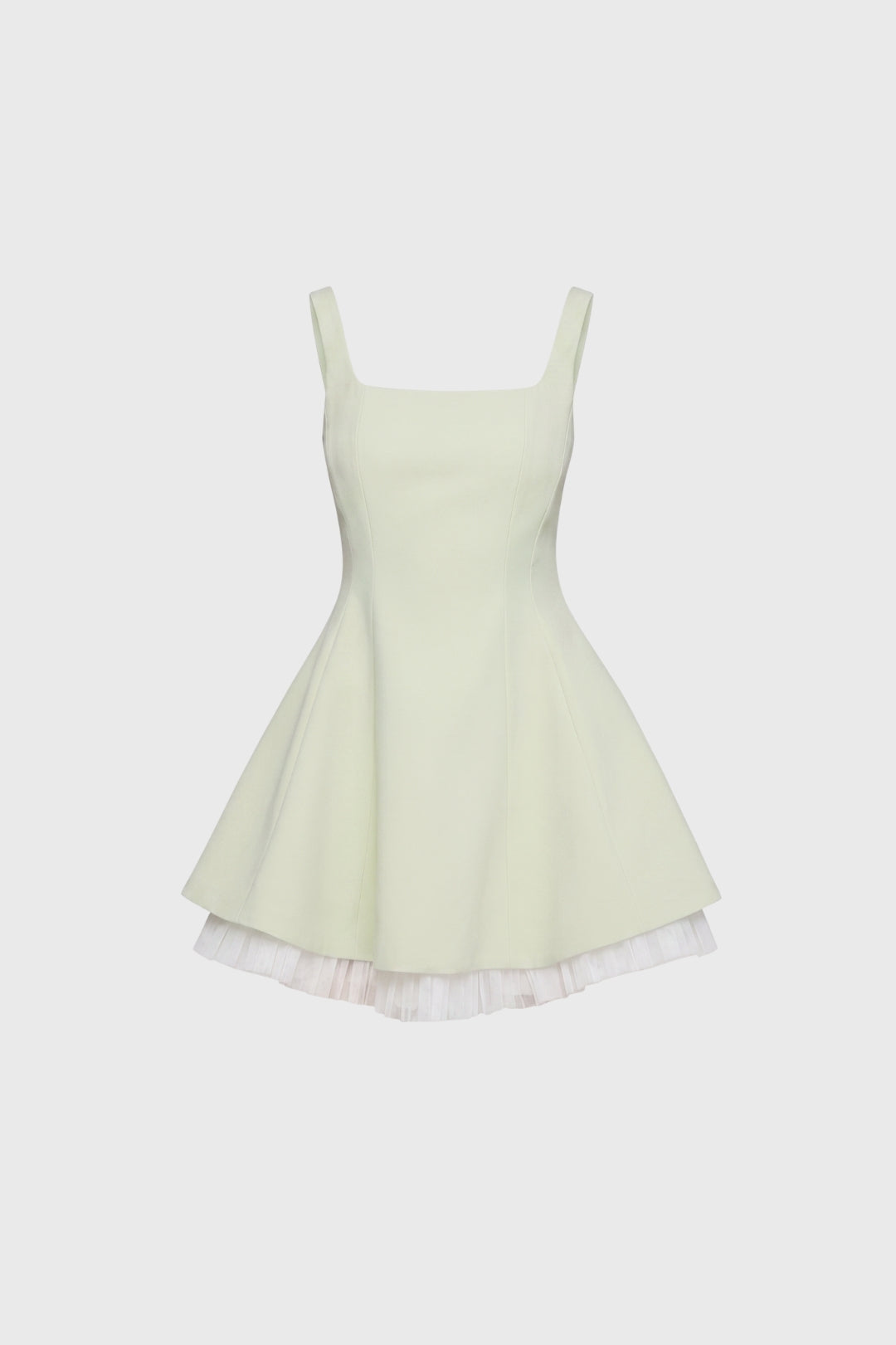 Short, flared dress for women | V-neck, wide straps, and romantic contrasting details