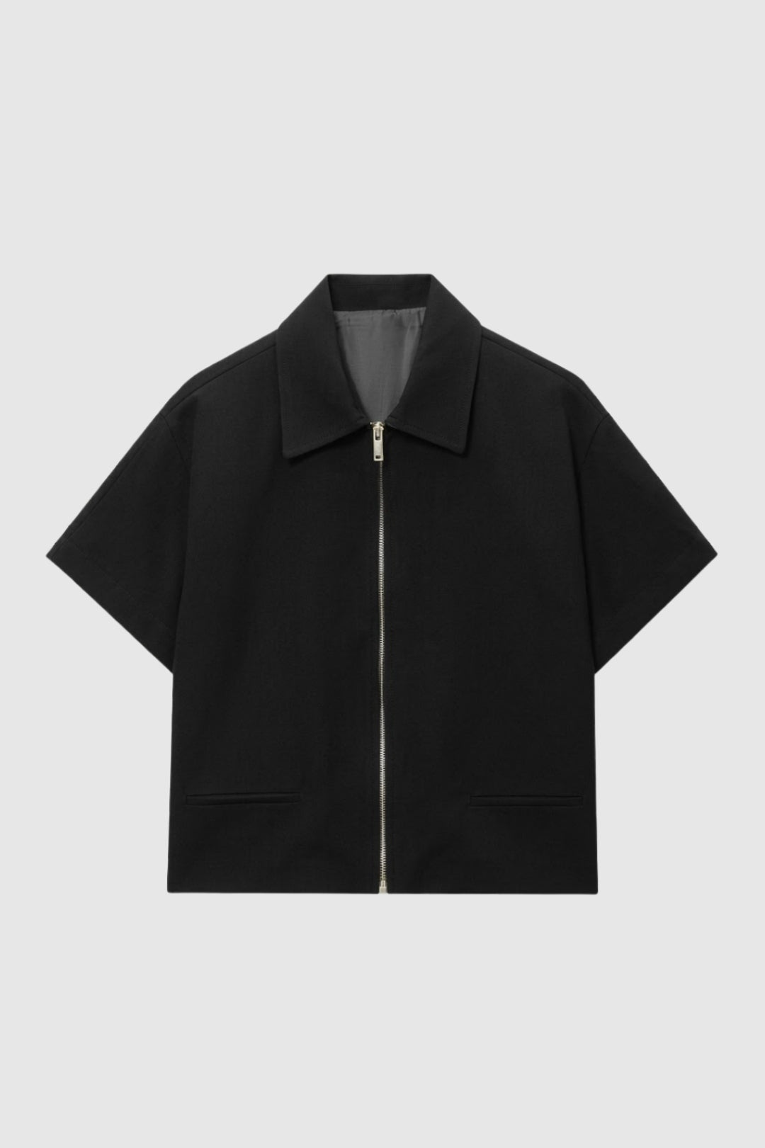 Short Women's Jacket | Front zipper, lapel collar, short sleeves, casual style