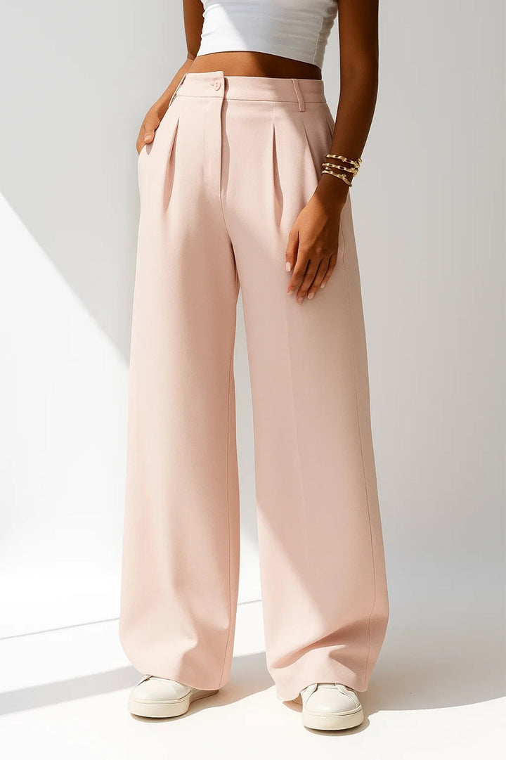 Women's High Waisted Wide Leg Pants - Rose Pink Casual Trousers
