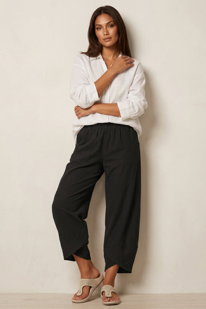 Women's Wide Leg Linen-Look Pants | Elastic Waist, Ankle Length