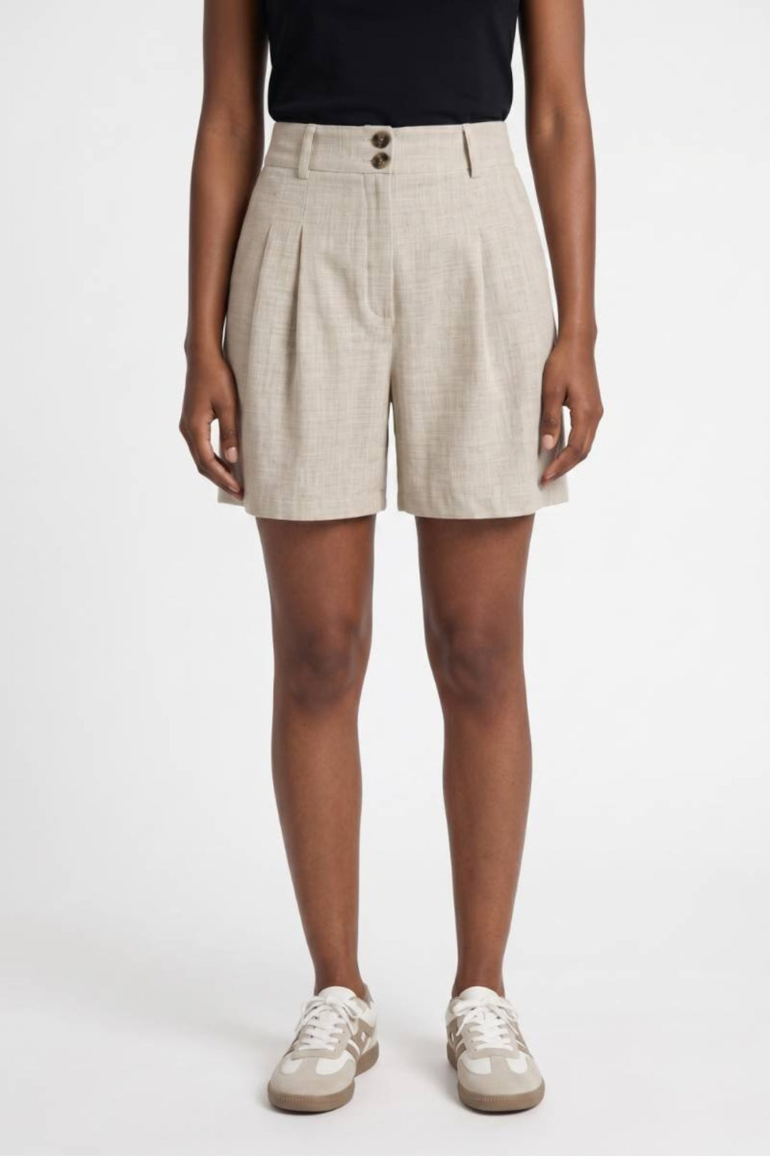 Women's Shorts | High-Waisted & Pleated | Sand Beige
