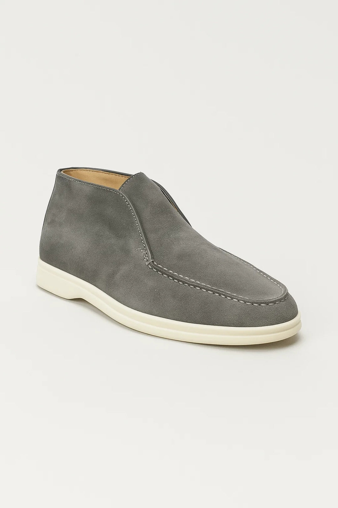 Men's Loafers | Gray Suede-Look & White Sole | Slip-On Comfort