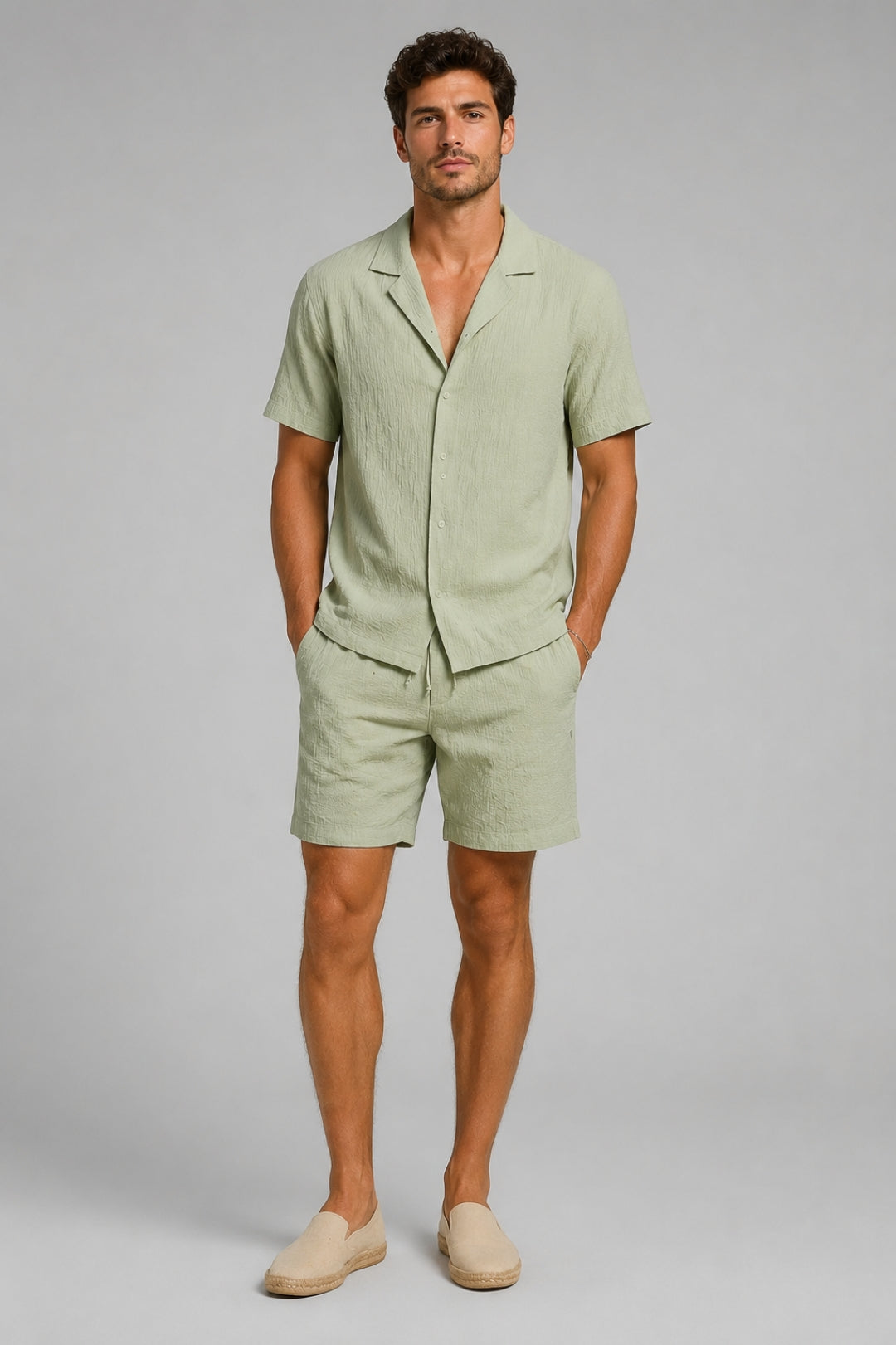 Men's Linen Two-Piece Summer Set | Cuban Collar Shirt & Matching Shorts