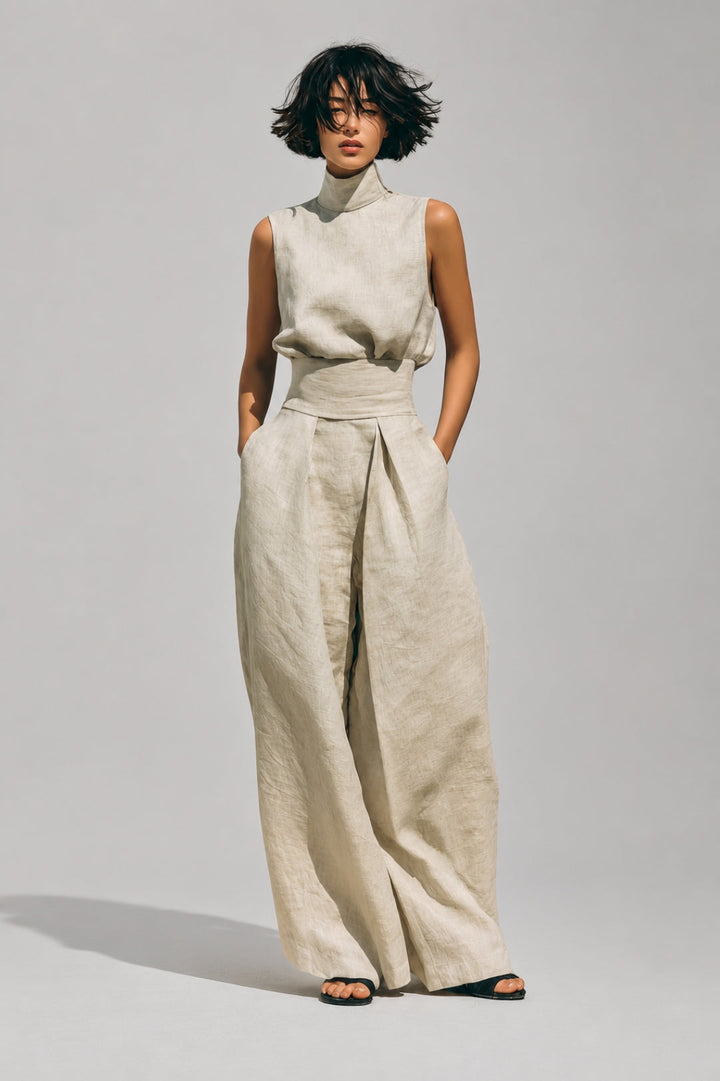 Women's Set with a Flowing Silhouette | Sleeveless Top with a Turtleneck and Wide-Leg Palazzo Pants
