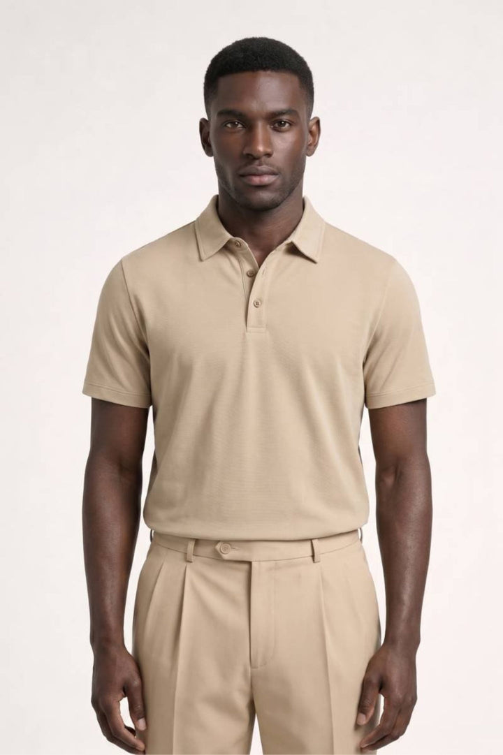 Men's Polo Shirt, Regular Fit | Beige Short-Sleeve Shirt with a Classic Collar