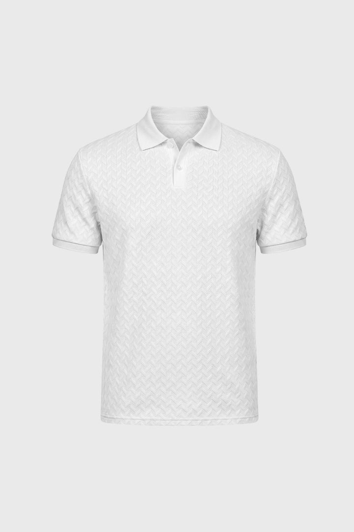 Structured Men's Polo Shirt | Herringbone pattern, classic collar, and neat short sleeves