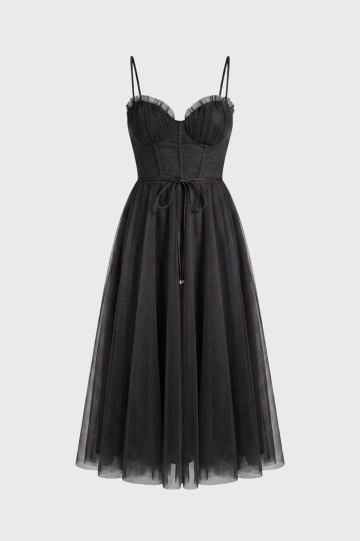 Women’s Midi Dress | Bustier & Thin Straps | Burgundy