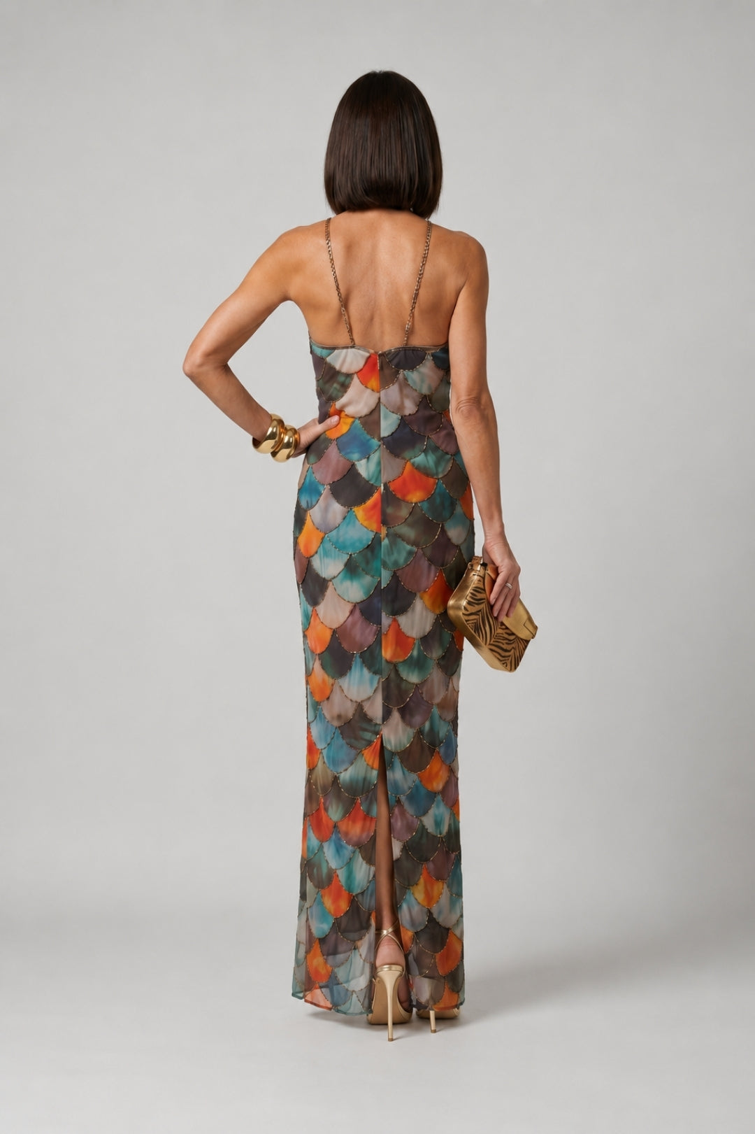 Women's Elegant Long Dress – Backless Sequin Detail