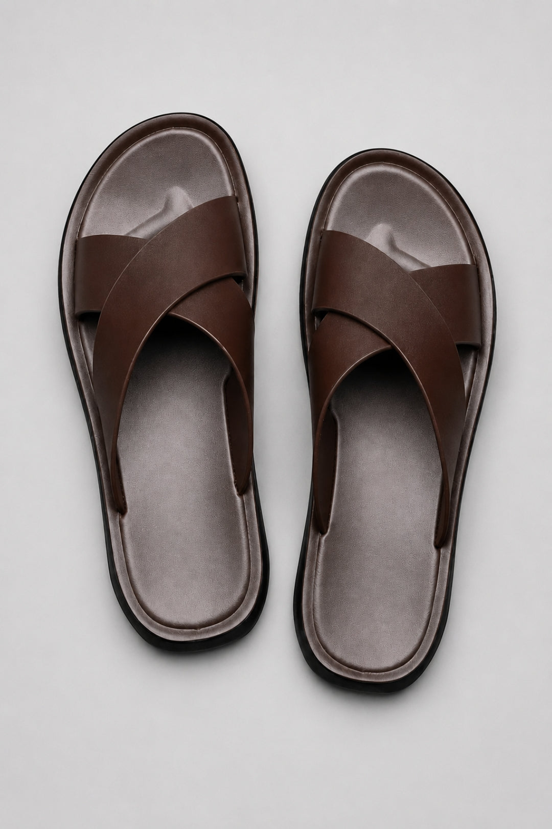 Men's Slippers | Open-Toe with Cross Straps | PU & Non-Slip Rubber Sole | Lightweight Summer Shoe