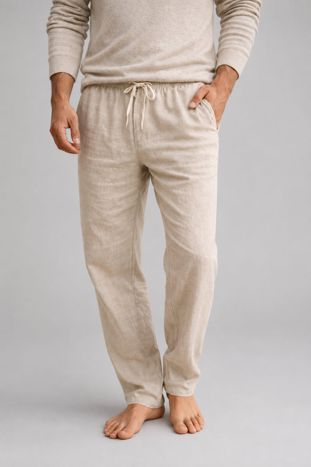 Men's Boho Linen-Style Pants | Drawstring Waist, Side Pockets