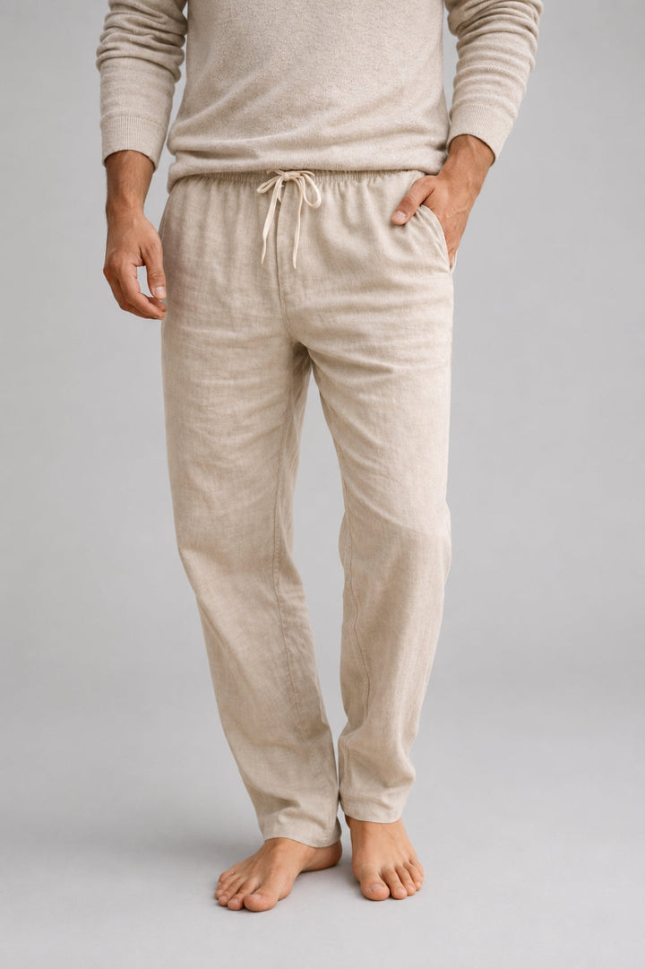 Men's Boho Linen-Style Pants | Drawstring Waist, Side Pockets