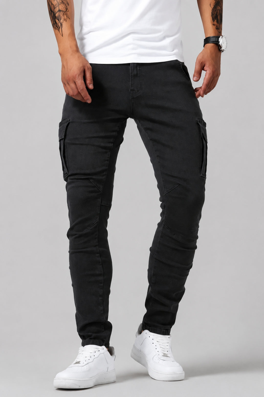 Men's Cargo Jeans - Slim Fit with Stretch - Multi-Pocket Casual Denim