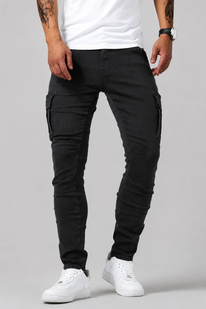Men's Cargo Jeans - Slim Fit with Stretch - Multi-Pocket Casual Denim