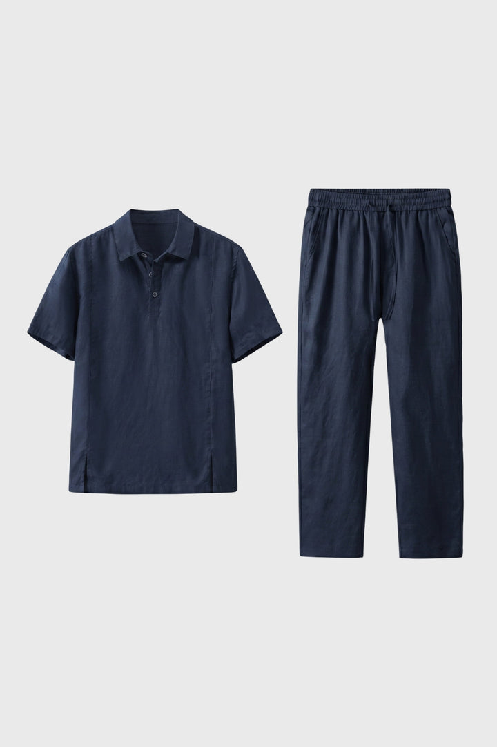 Men's 2 Piece Set - Straight Fit Short Sleeve Polo Shirt & Matching Pants - Casual Outfit