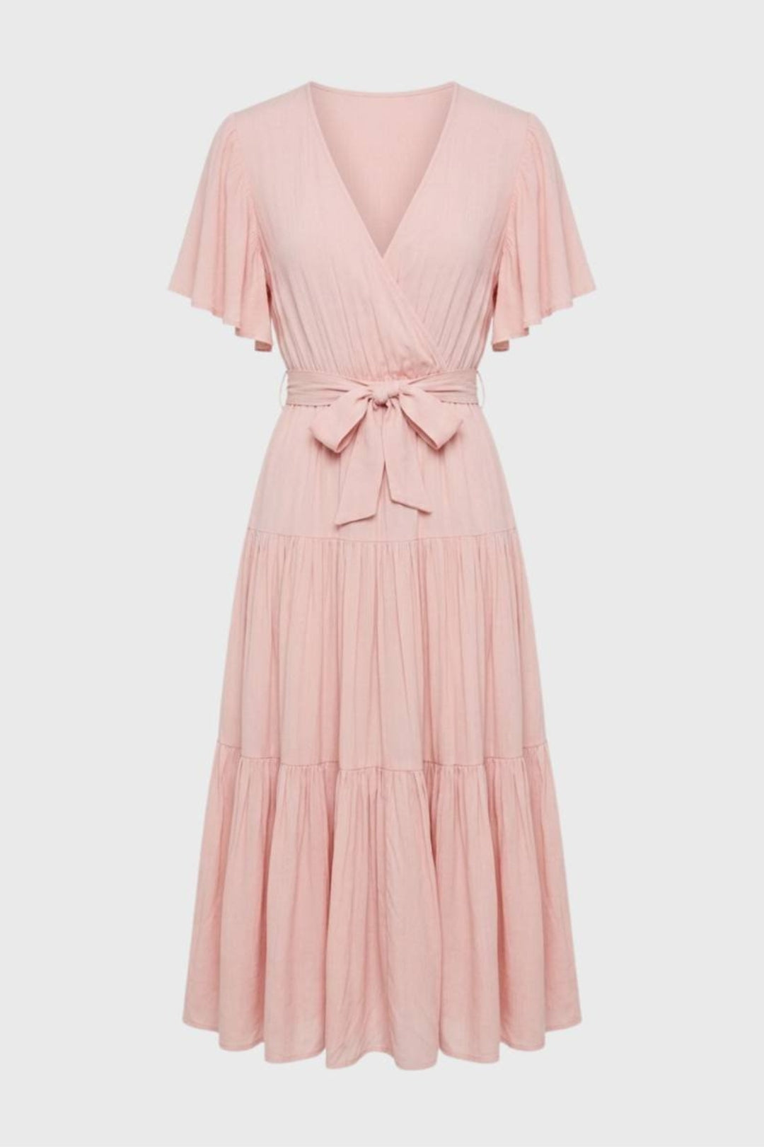 Women’s Midi Dress | Wrap Neckline & Tie Belt | Coral Red