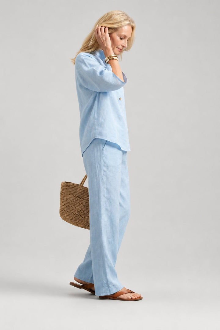Linen Set Women – Kimono Top & Classic Straight-Leg Trousers