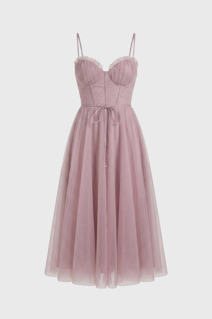 Women’s Midi Dress | Bustier & Thin Straps | Burgundy