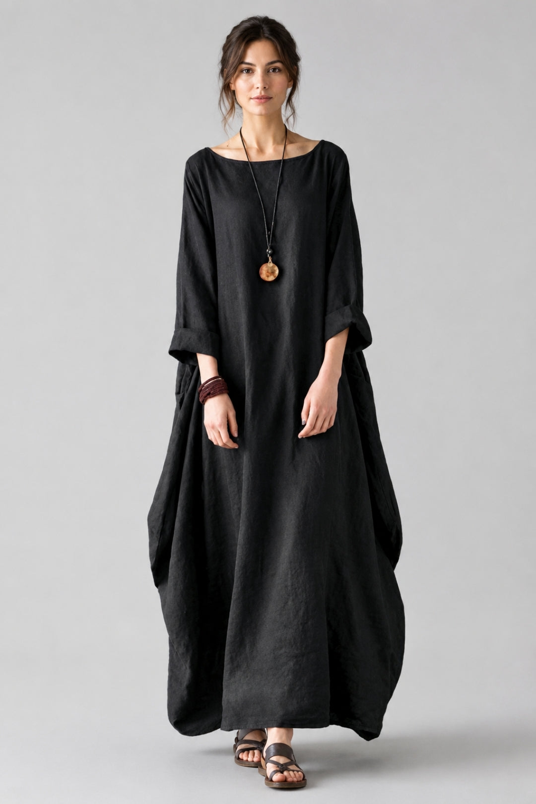 Linen Maxi Dress Women Boho – Batwing Sleeves & Oversized Fit