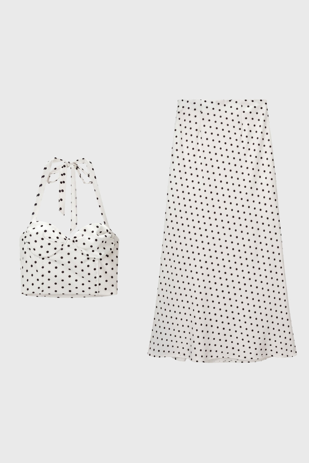 Women's Set with a Fitted Silhouette | Backless Crop Top and Retro Polka-Dot Midi Skirt
