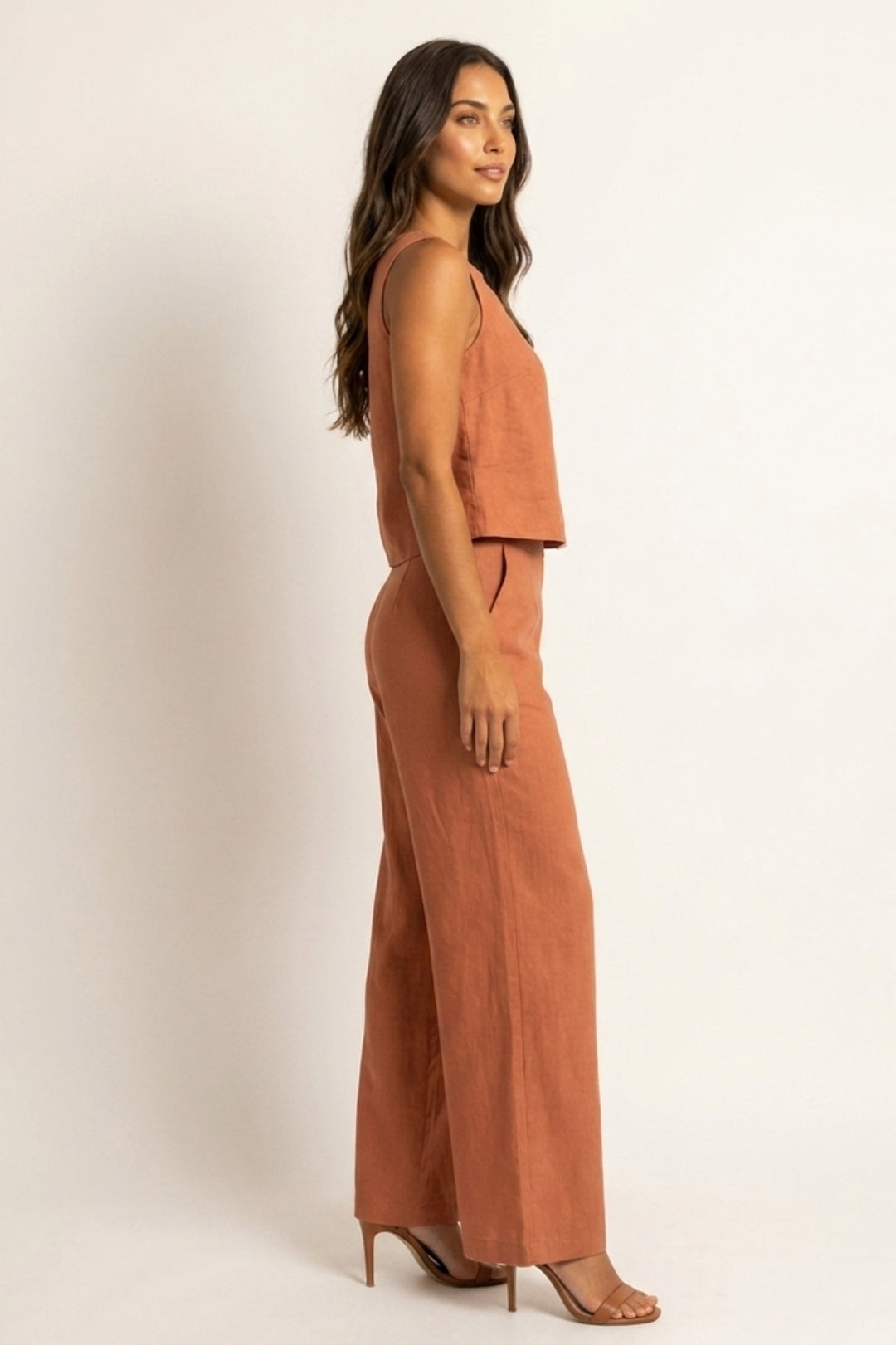 Women's Linen-Look Two-Piece Set | Sleeveless Top & Wide-Leg Pants