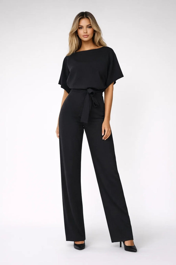 Women's Jumpsuit | Wide Leg & Tie Belt | Beige
