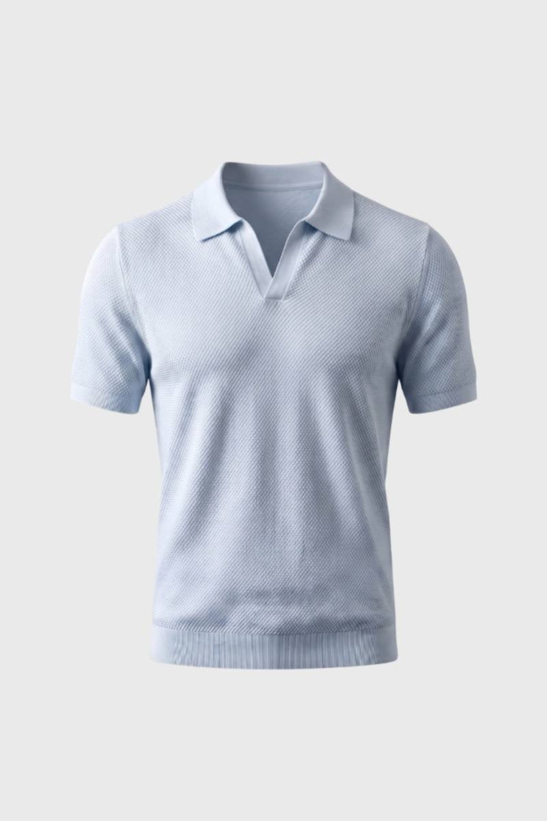 Men's Polo Shirt - Textured Knit with Classic Collar - Sky Blue