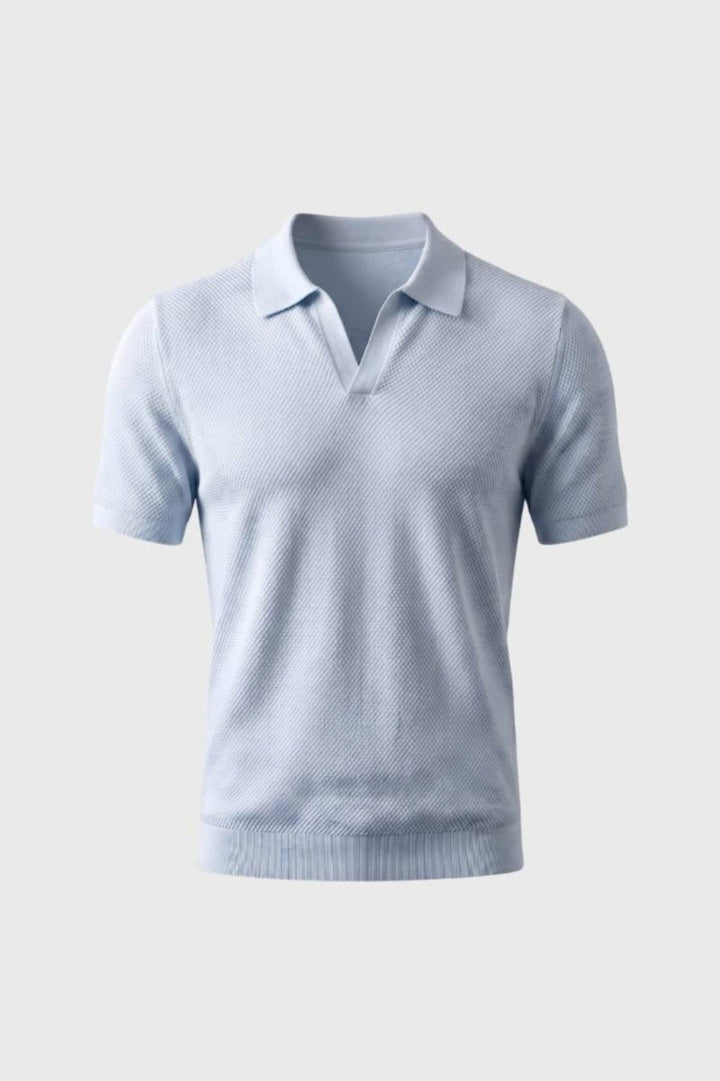 Men's Polo Shirt - Textured Knit with Classic Collar - Sky Blue