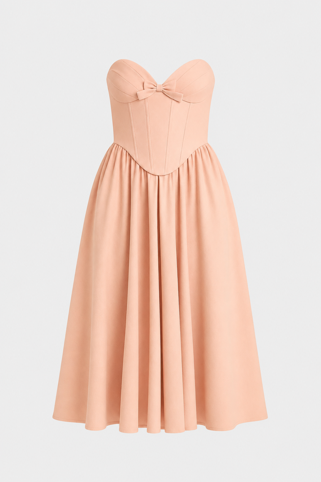 Women's midi dress with a flared cut | Bustier with a bow, strapless, chic style for festive occasions