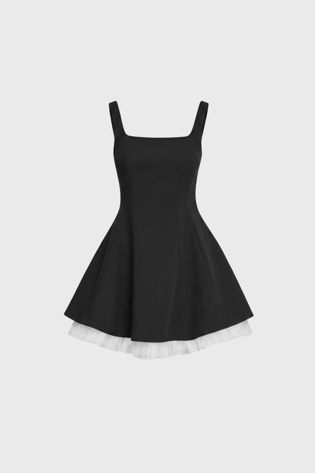 Short, flared dress for women | V-neck, wide straps, and romantic contrasting details