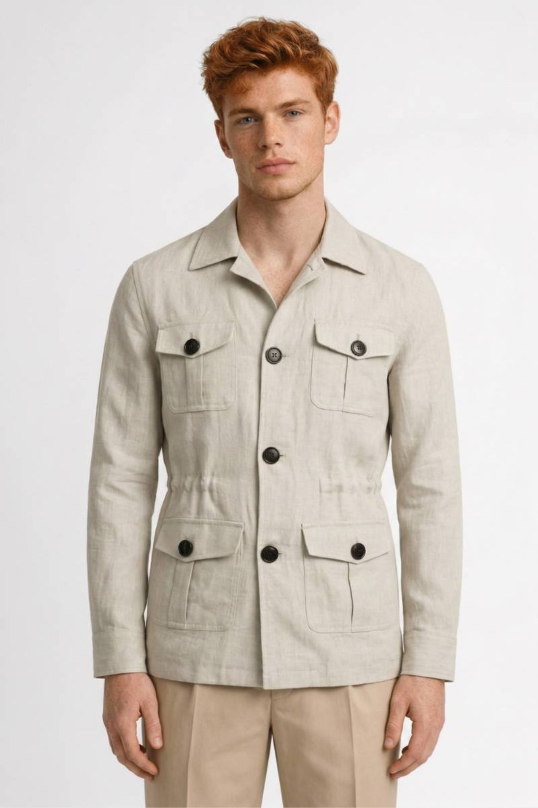 Men's straight-cut jacket | Military-safari style | Multiple pockets | Classic collar