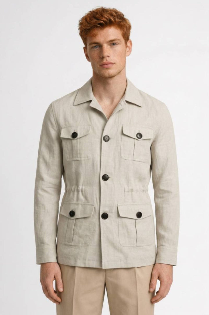 Men's straight-cut jacket | Military-safari style | Multiple pockets | Classic collar