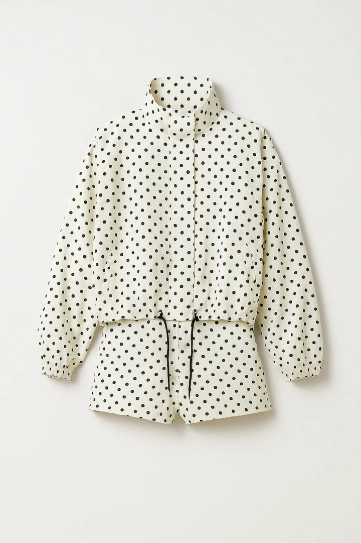 Women's Set in a Casual Style | Zipper Jacket with a Polka-Dot Pattern and Matching Casual Shorts