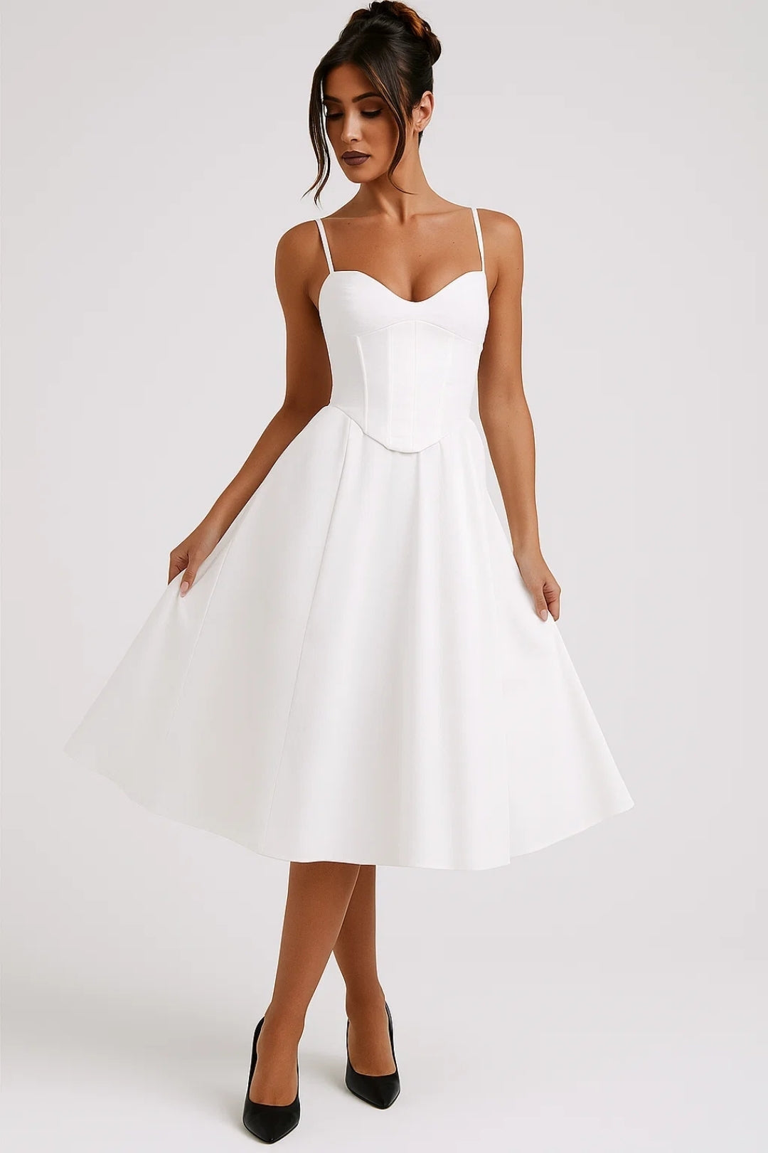 Women's Summer Midi Dress | Pastel Yellow | Accented Waist | Elegant & Feminine