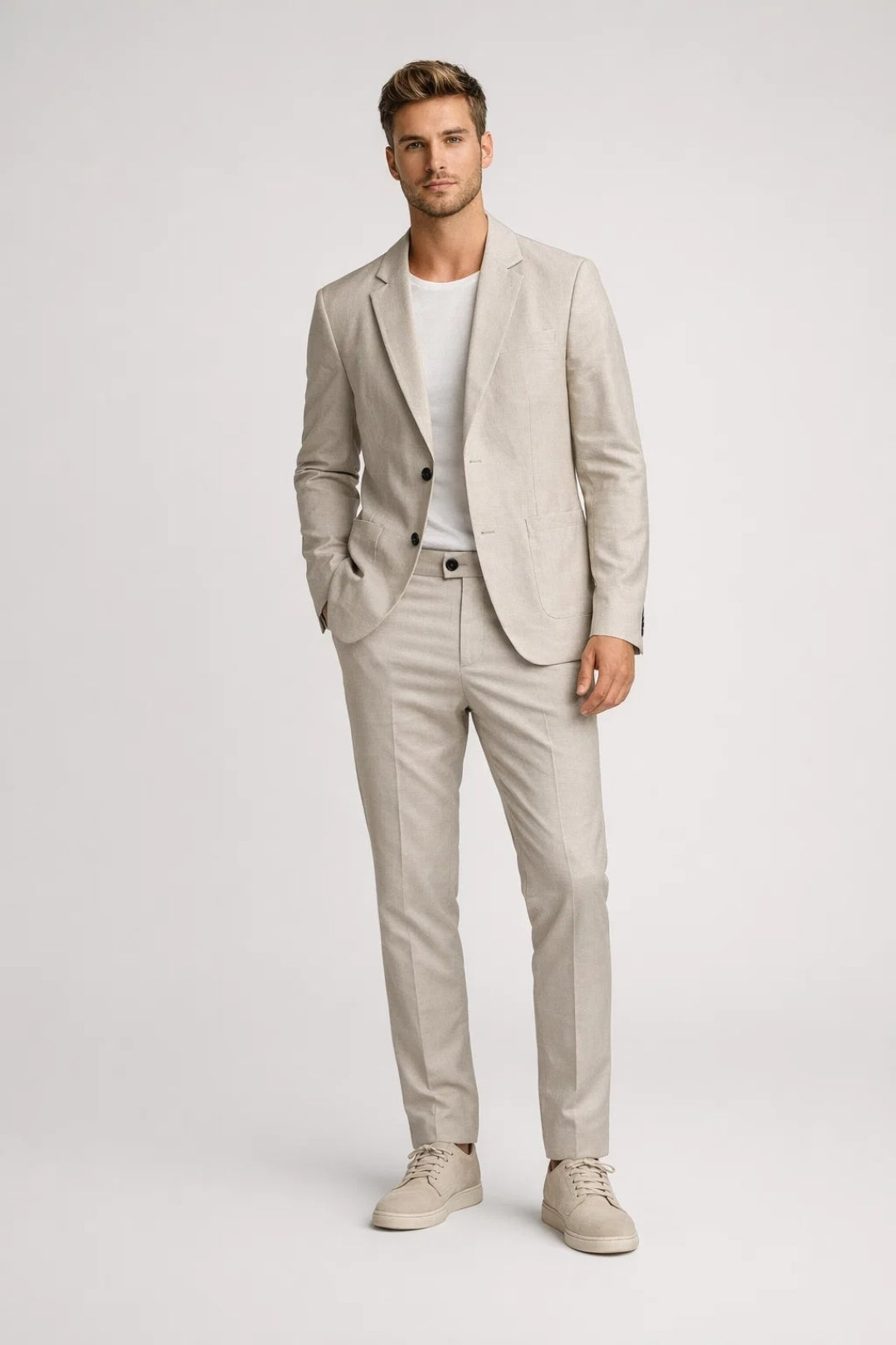 Casual-chic men's suit set | Structured fit | Button placket | Matching pants