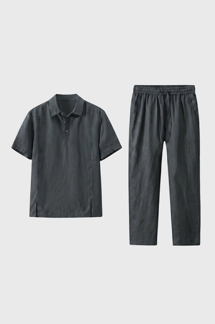 Men's 2 Piece Set - Straight Fit Short Sleeve Polo Shirt & Matching Pants - Casual Outfit