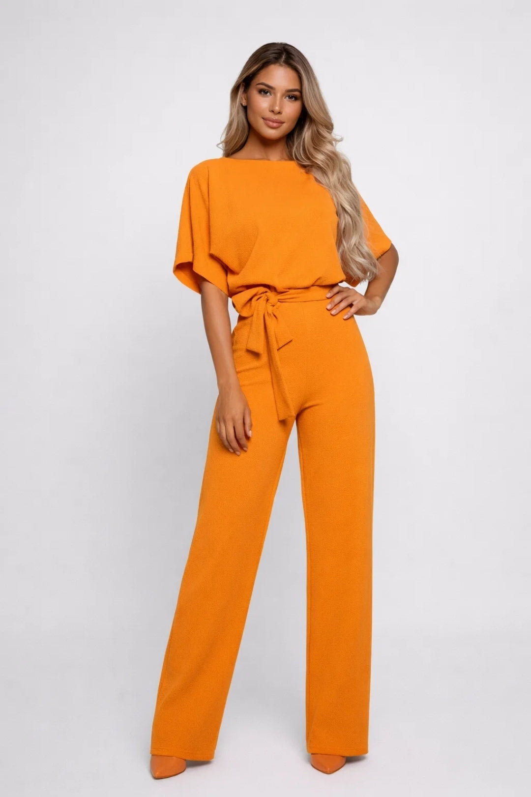 Women's Jumpsuit | Wide Leg & Tie Belt | Beige
