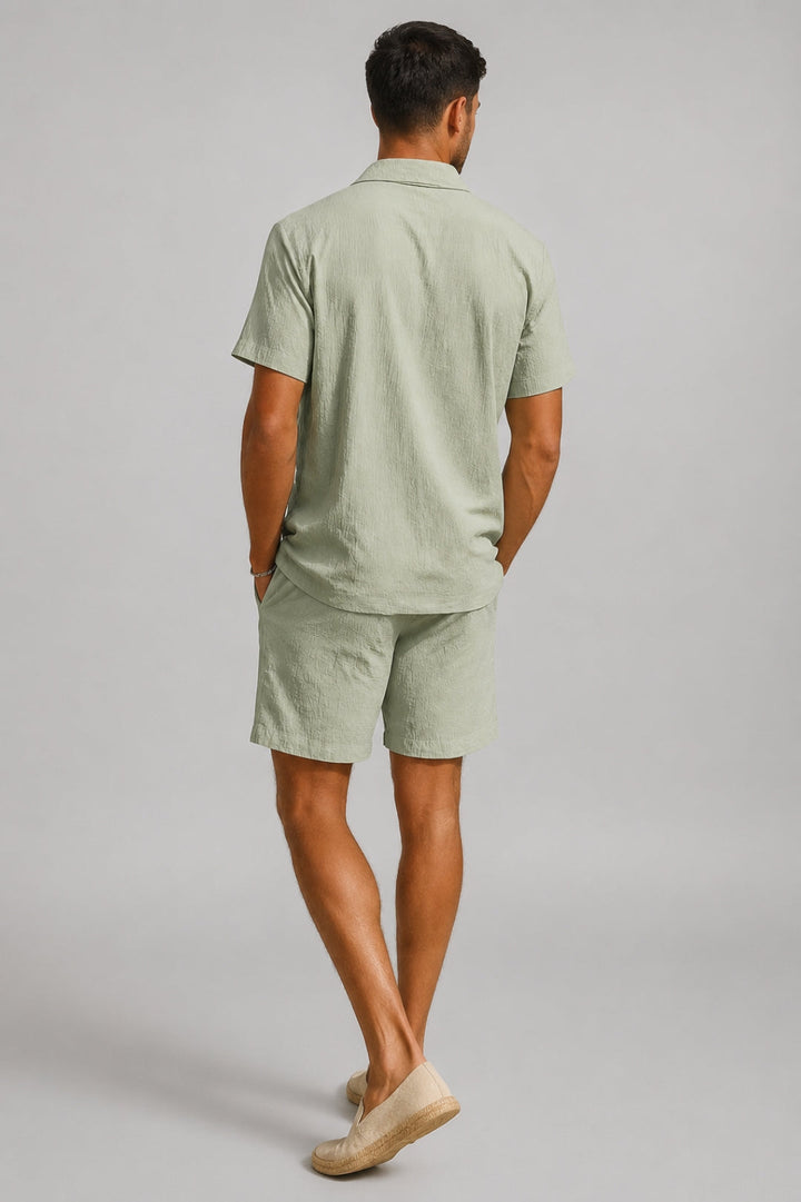 Men's Linen Two-Piece Summer Set | Cuban Collar Shirt & Matching Shorts