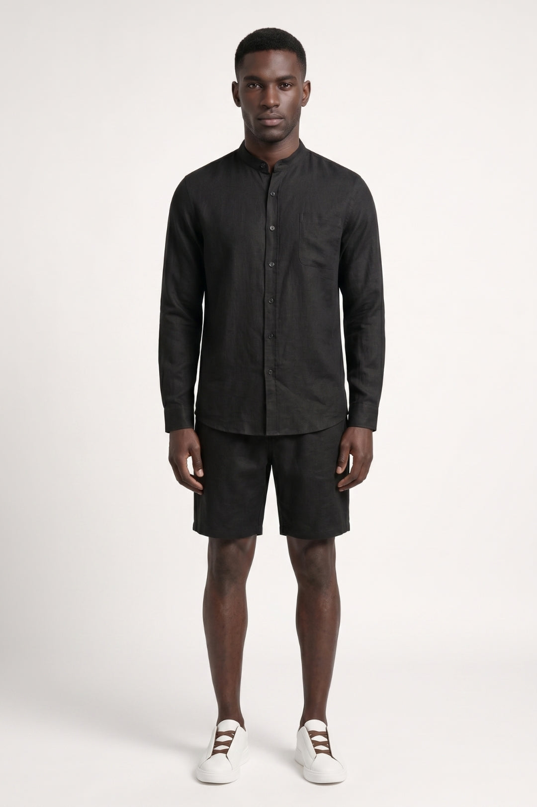 Men's Set, Relaxed Fit | Light Blue Shirt with Button-Down Collar and Matching Shorts