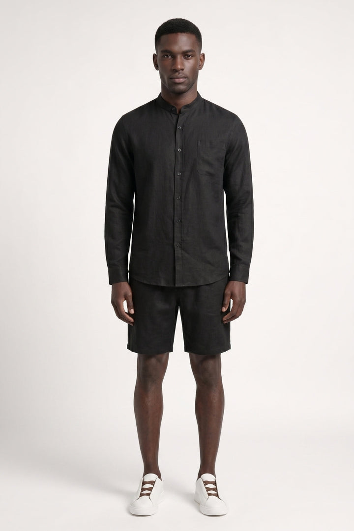 Men's Set, Relaxed Fit | Light Blue Shirt with Button-Down Collar and Matching Shorts