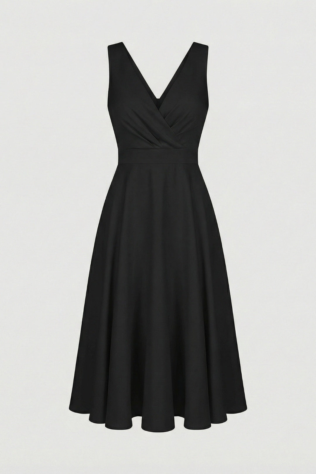 Women's Elegant A-Line Midi Dress - Powder Pink V-Neck with High Waist & Flowy Skirt