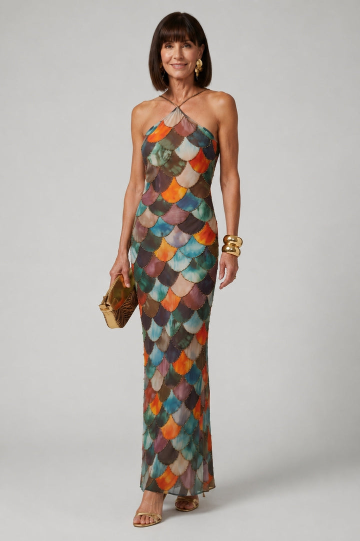Women's Elegant Long Dress – Backless Sequin Detail