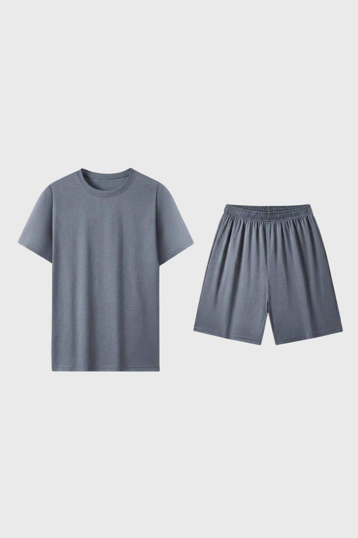Men's 2 Piece Outfit Set - Loose Fit Crew Neck T-Shirt & Elastic Waist Shorts - Casual Summer Tracksuit
