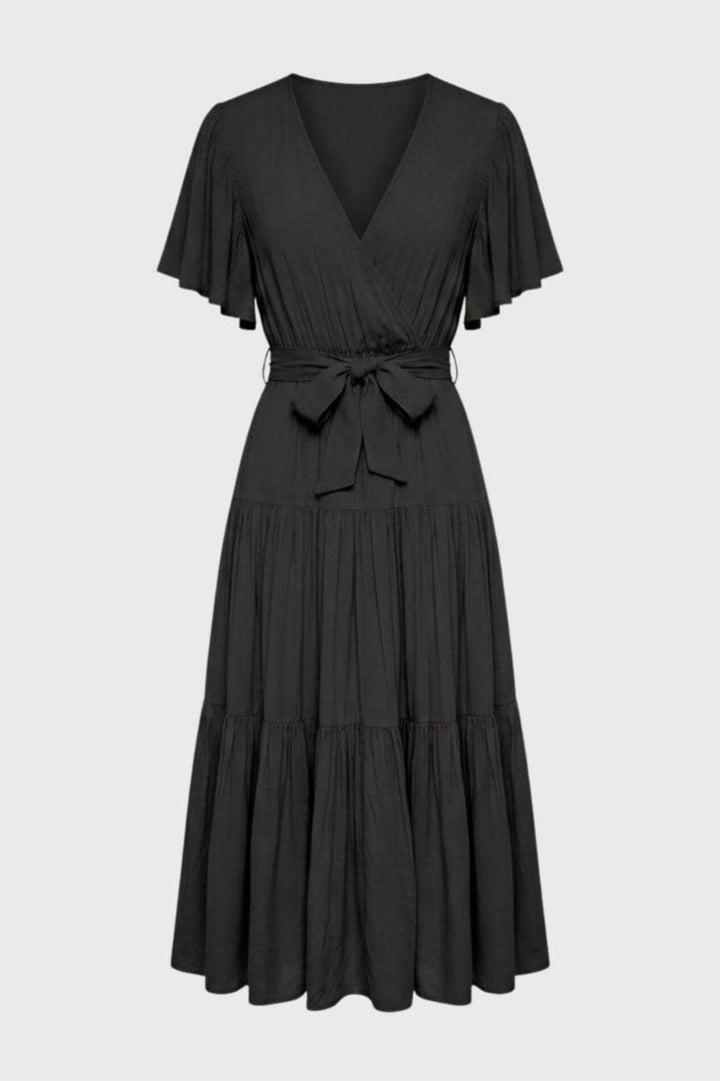 Women’s Midi Dress | Wrap Neckline & Tie Belt | Coral Red