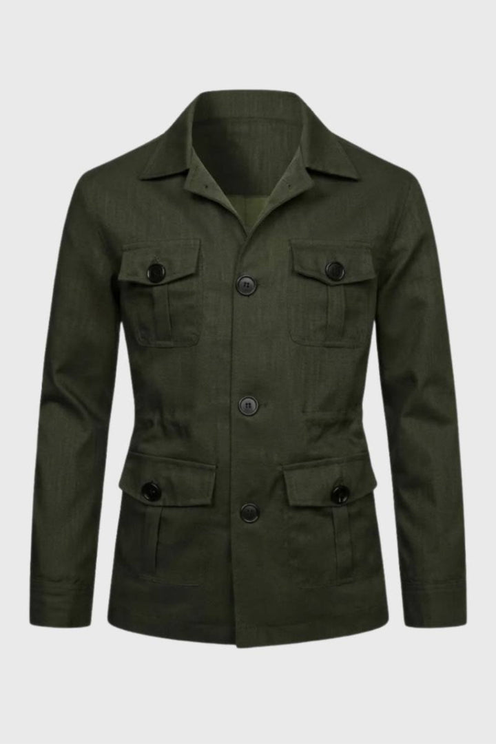 Men's straight-cut jacket | Military-safari style | Multiple pockets | Classic collar