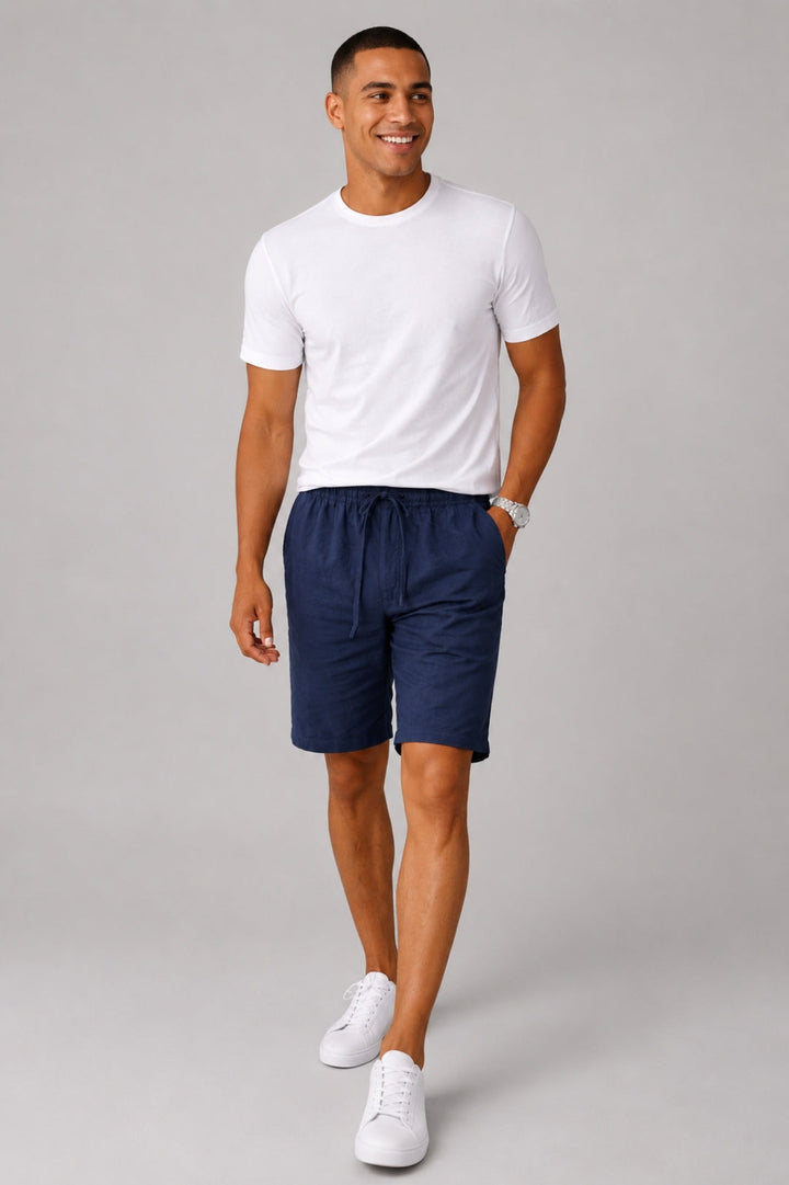 Casual men's shorts with a relaxed fit | Knee-length, adjustable drawstring, linen-look