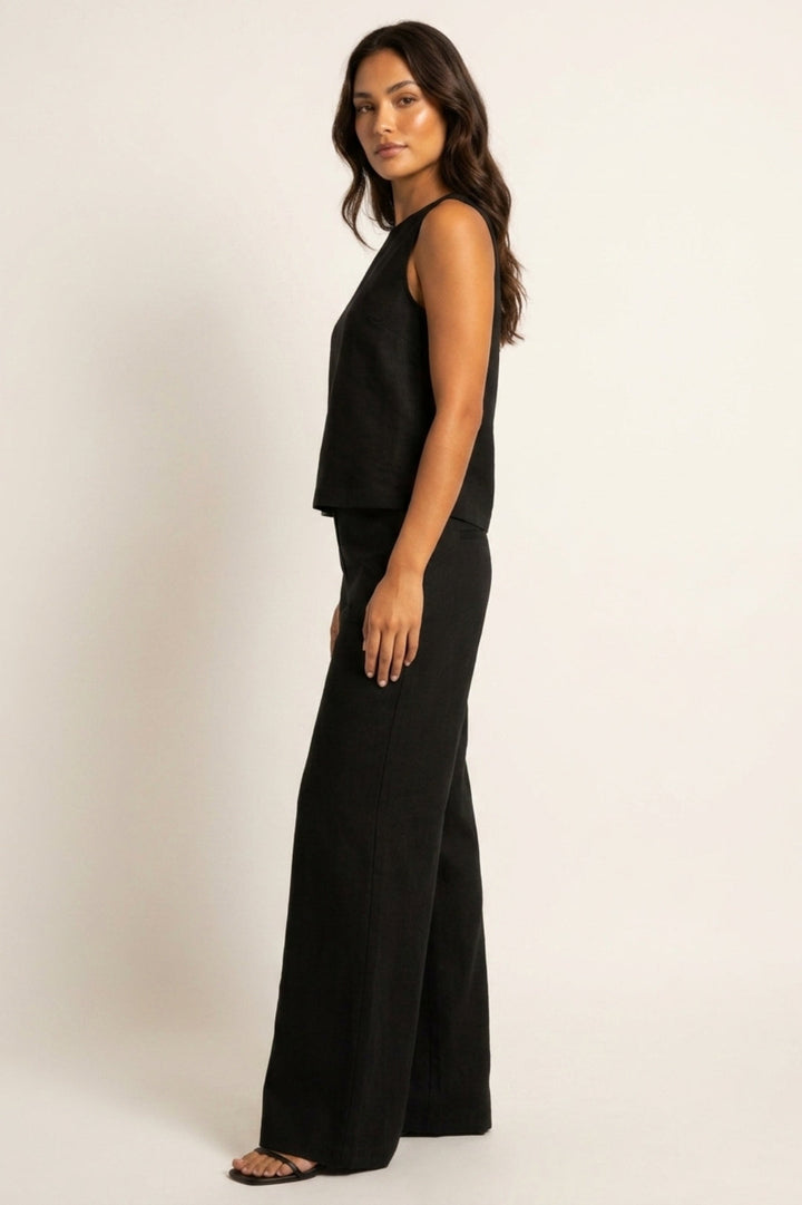 Women's Linen-Look Two-Piece Set | Sleeveless Top & Wide-Leg Pants